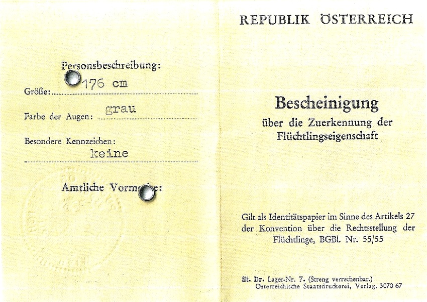 A politikai menekült igazolvány másik két oldala